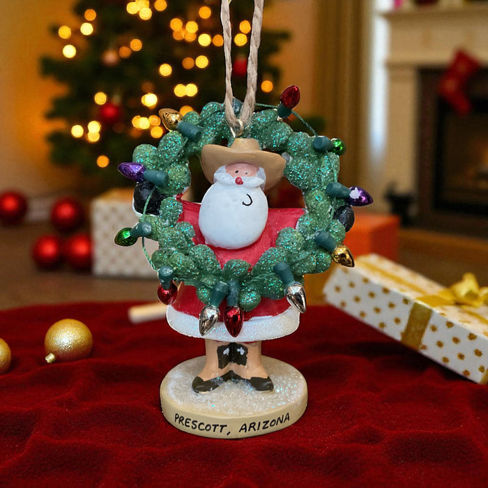 Prescott, Arizona Keepsake Ornament- Santa with Prickly Pear Cactus Wreath