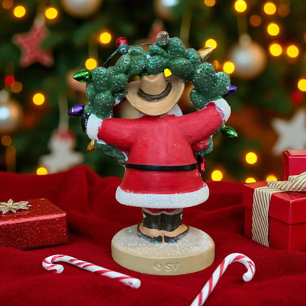 Santa with Prickly Pear Cactus Wreath Ornament