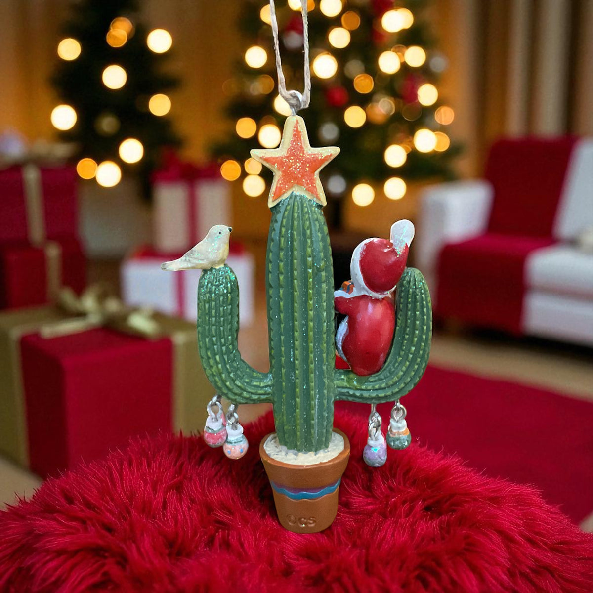Santa Sitting on a Saguaro Ornament