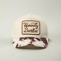 Howdy Darlin Embroidered Patch Animal Print Trucker Hat: BROWN / ONE SIZE