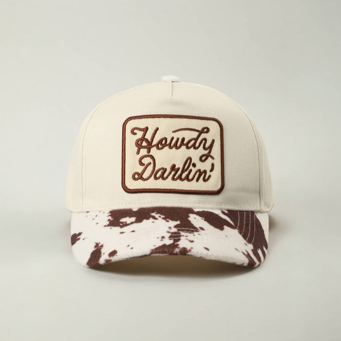Howdy Darlin Embroidered Patch Animal Print Trucker Hat: Brown / One Size