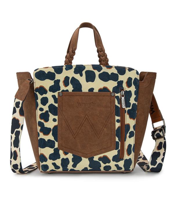 Wrangler Cow Print Concealed Carry Tote/Crossbody - Brown