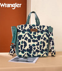 Wrangler Cow Print Concealed Carry Tote/Crossbody- Dark Turquoise