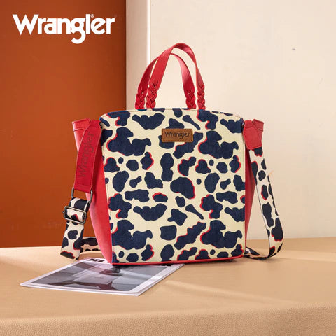 Wrangler Cow Print Concealed Carry Tote/Crossbody - Red