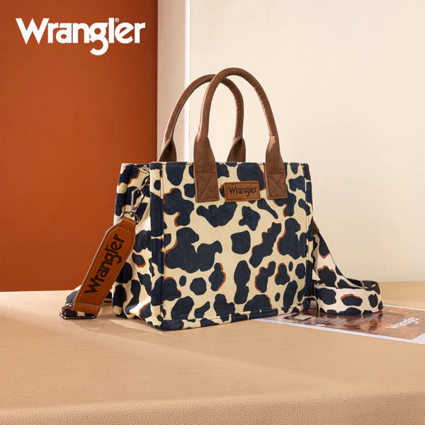 Wrangler Cow Print Concealed Carry Tote/Crossbody -Brown
