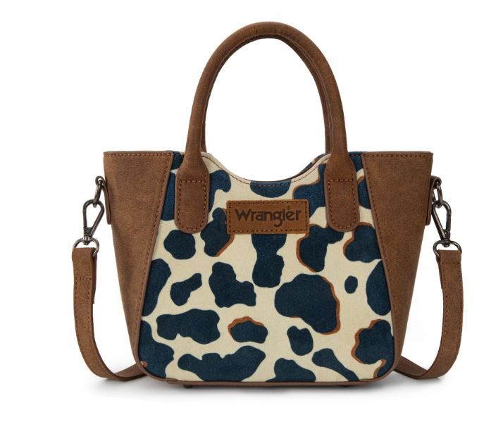 WRANGLER ALL-OVER COW PRINT MINI TOTE BAG - BROWN