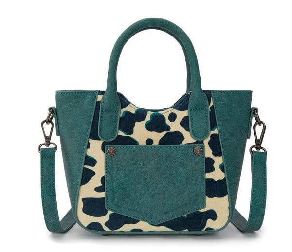 Wrangler Cow Print Mini Tote/Crossbody - Turquoise