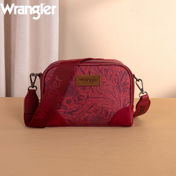 Wrangler Vintage Floral Printed Small Crossbody Bag - Burgundy