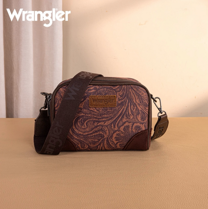 Wrangler Vintage Floral Printed Small Crossbody Bag - Coffee
