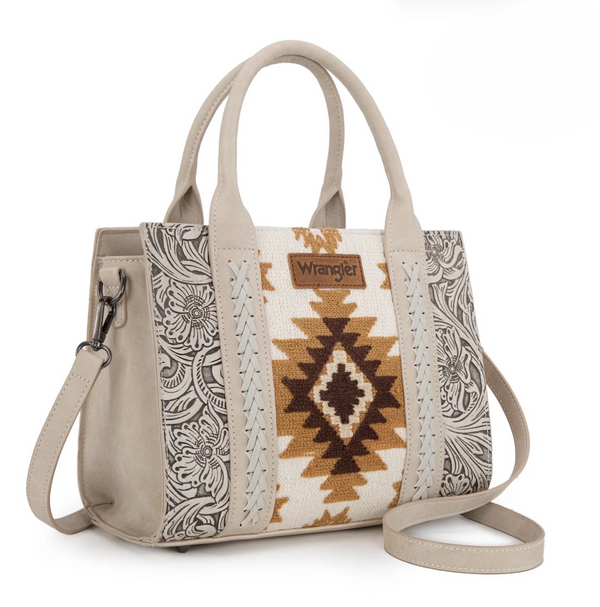 Wrangler Tooled Aztec Pattern Print Concealed Carry Tote/Crossbody -Beige