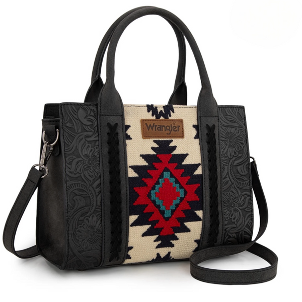 Wrangler Tooled Aztec Pattern Print Concealed Carry Tote/Crossbody -Black