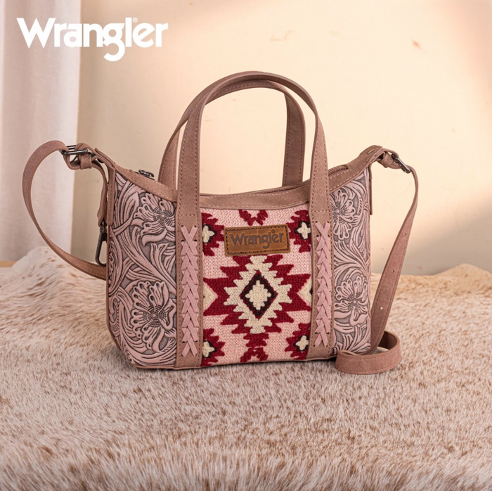 Wrangler Tooled Aztec Pattern Print Tote/Crossbody -Dark Pink