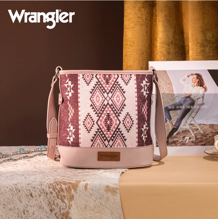 Wrangler Aztec Distressed Print Dual Sided Print Concealed Carry Crossbody-Pink