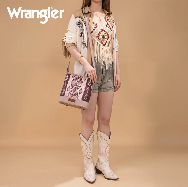 Wrangler Aztec Distressed Print Dual Sided Print Concealed Carry Crossbody-Pink