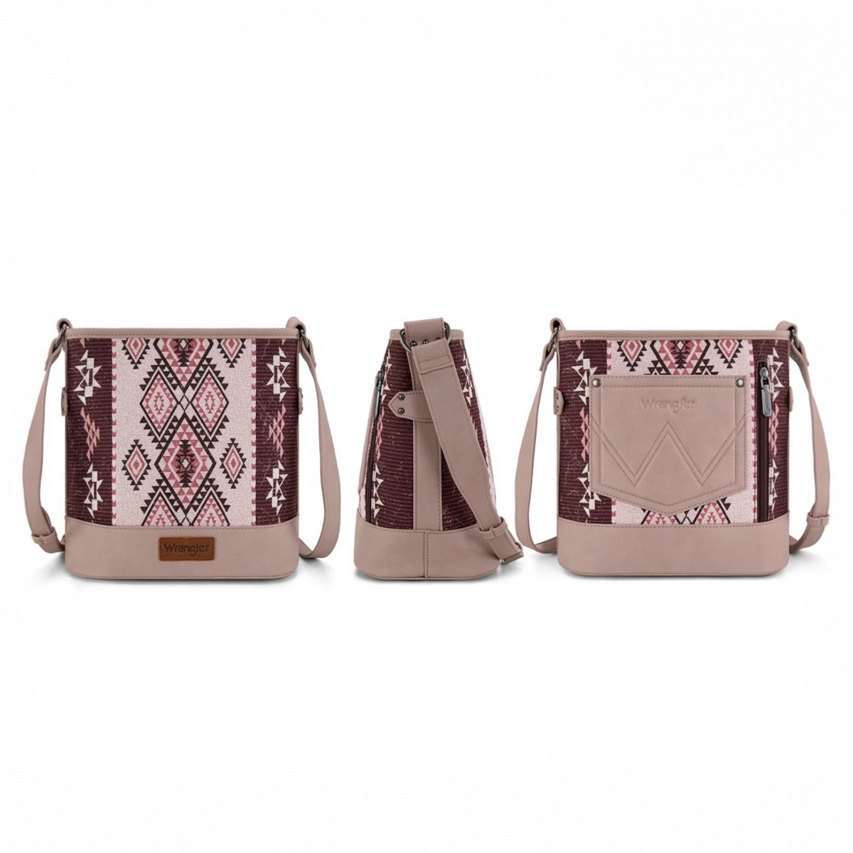 Wrangler Aztec Distressed Print Dual Sided Print Concealed Carry Crossbody-Pink