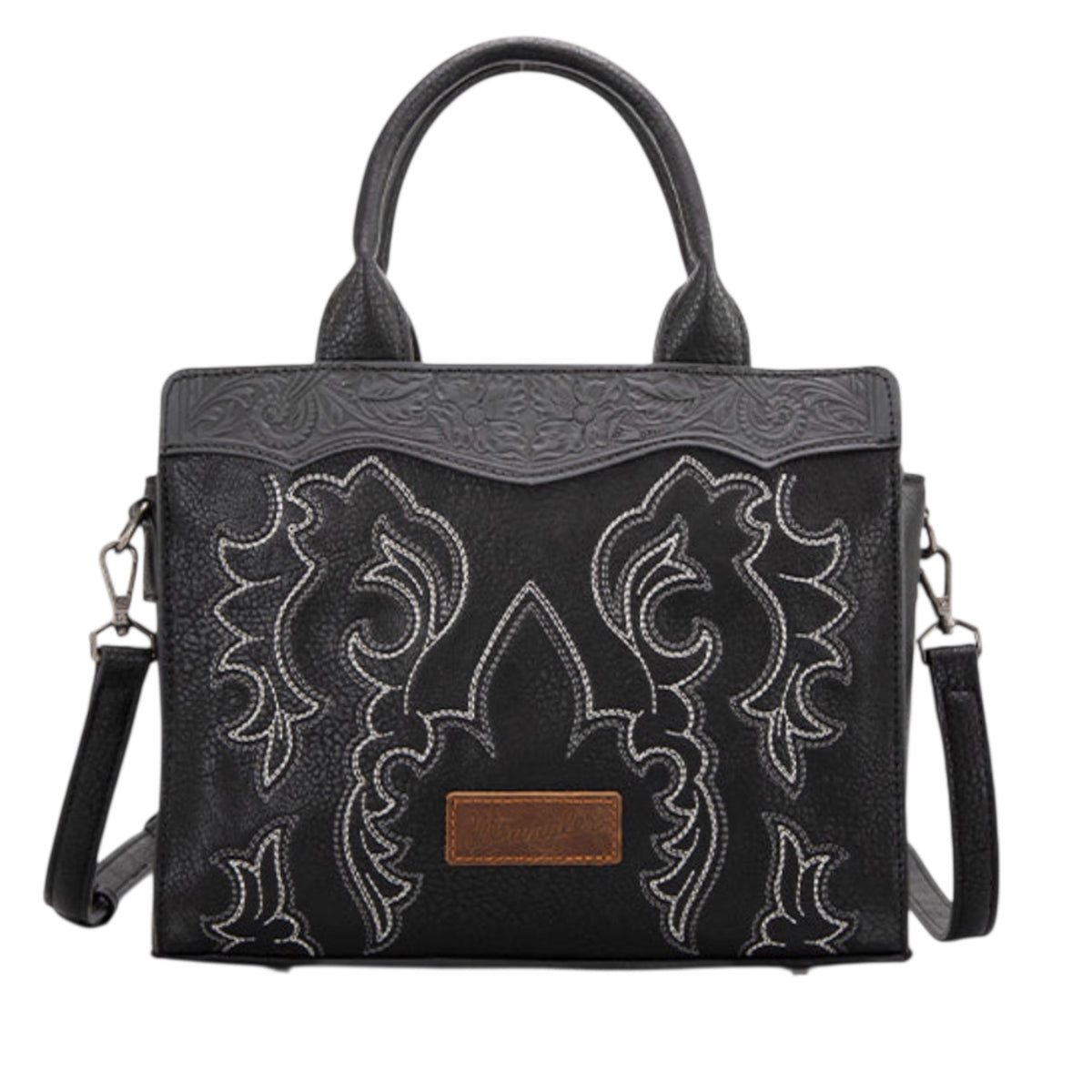 WRANGLER BOOT SCROLL CROSSBODY PURSE - BLACK