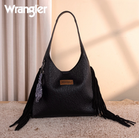 Wrangler Fringe Floral Tooled Hobo Bag-Black