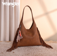 Wrangler Fringe Floral Tooled Hobo Bag-Brown