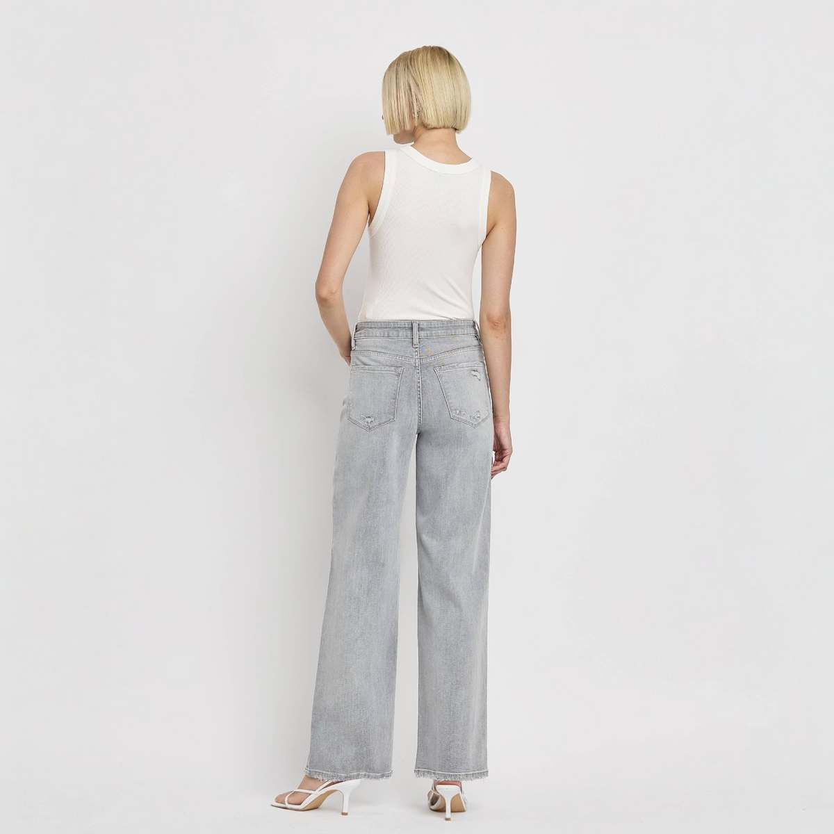Light Gray High Rise Wide Leg Jeans Clementine