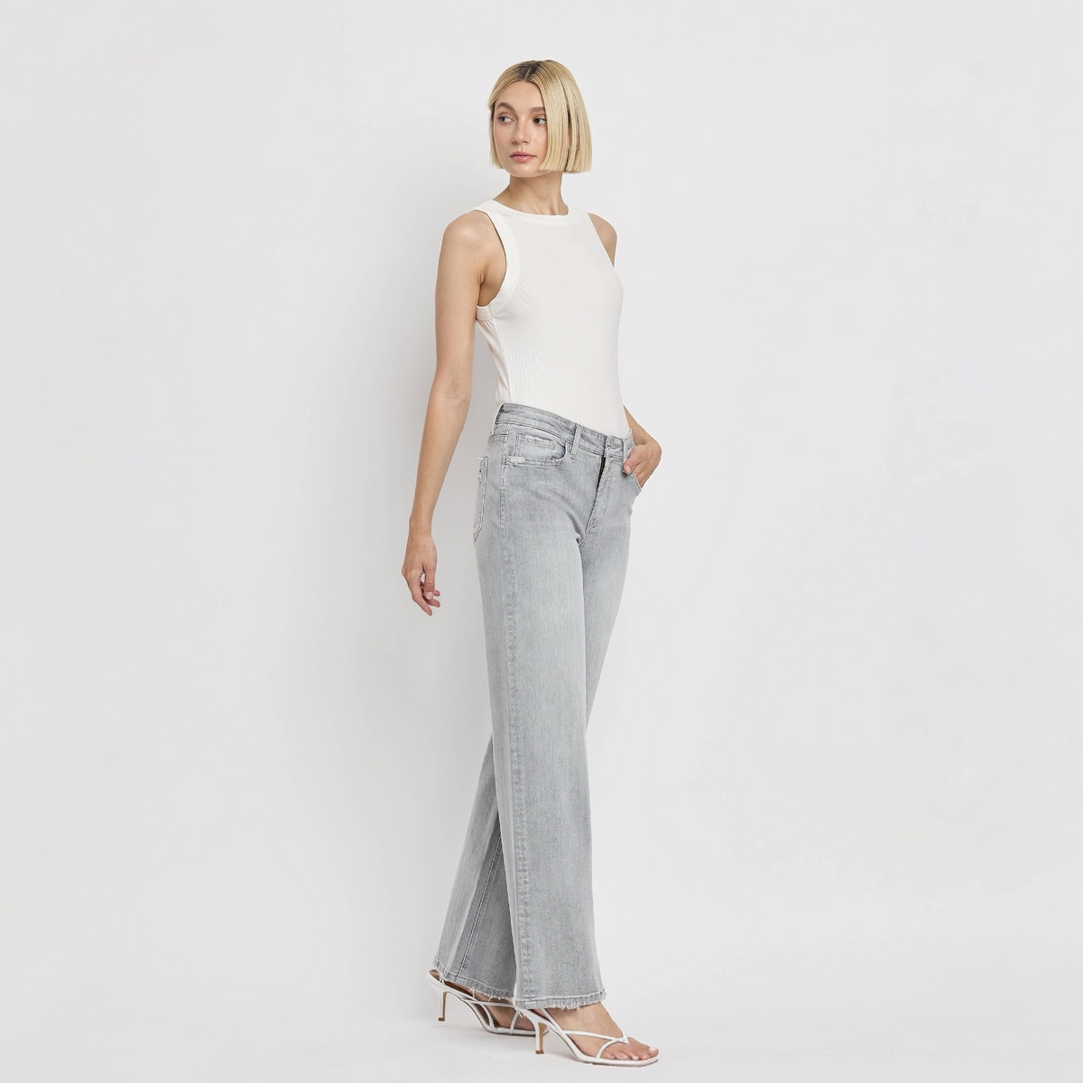 Light Gray High Rise Wide Leg Jeans Clementine