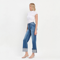 90'S Vintage Super High Rise Cuffed Flare Jeans Blue Fairy