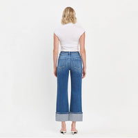 90'S Vintage Super High Rise Cuffed Flare Jeans Blue Fairy