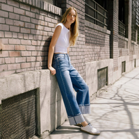 90'S Vintage Super High Rise Cuffed Flare Jeans Blue Fairy