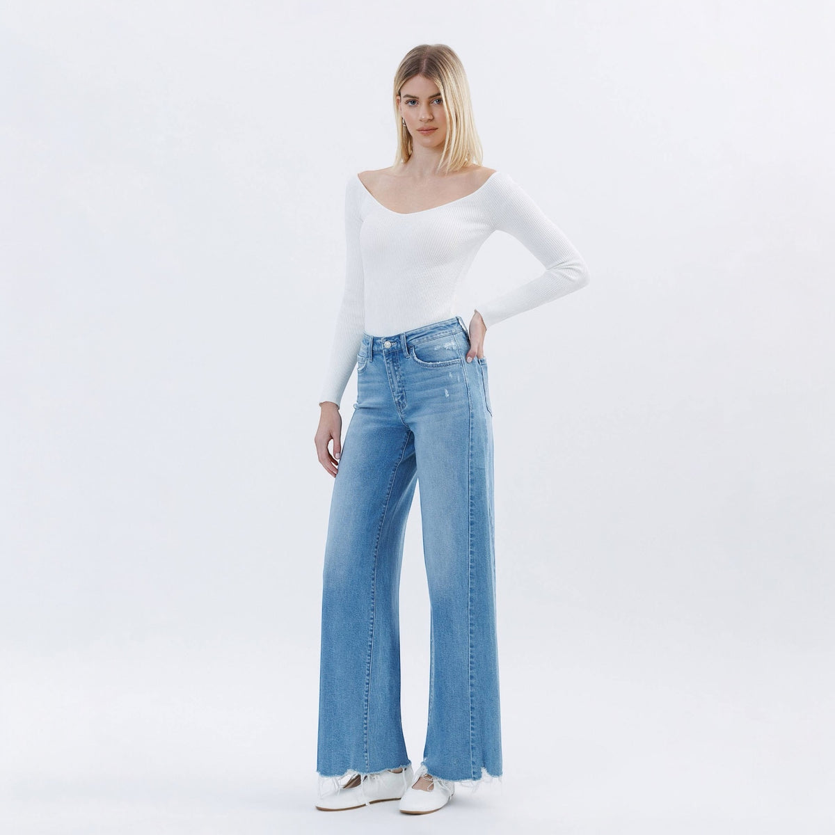 Well-Run High Rise Raw Hem Extreme Wide Jeans
