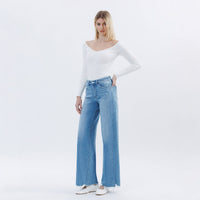 Well-Run High Rise Raw Hem Extreme Wide Jeans