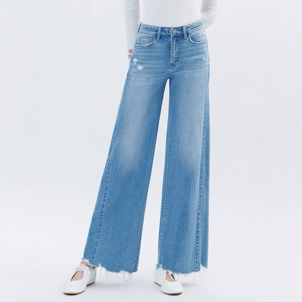 Well-Run High Rise Raw Hem Extreme Wide Jeans