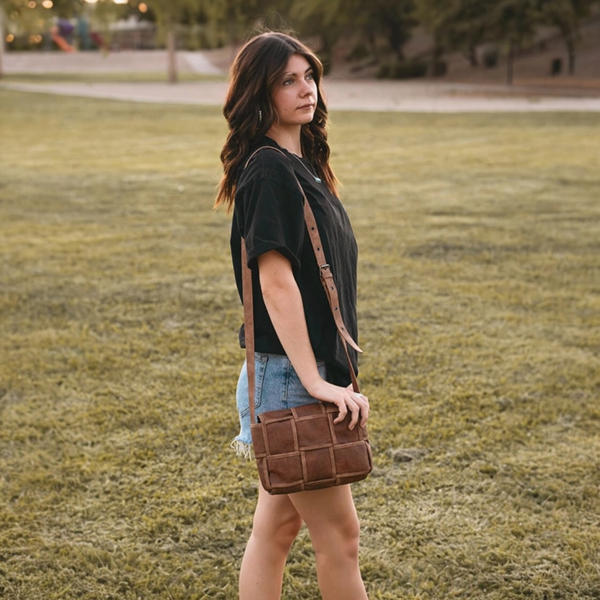 Wrangler Woven Tooled Grid Panel Flap Crossbody Bag