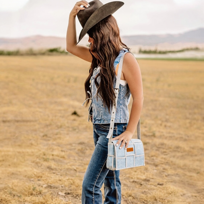 Wrangler Woven Tooled Grid Panel Flap Crossbody Bag