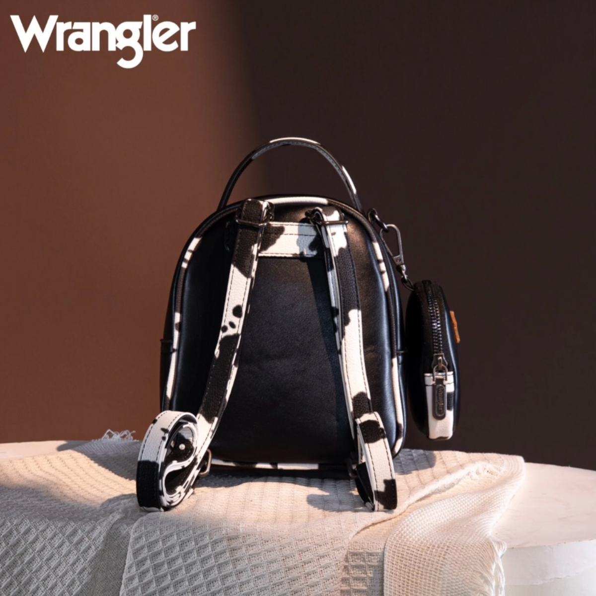 cow print backpack mini Wrangler Cow Print Trimmed Mini Backpack With Coin Pouch