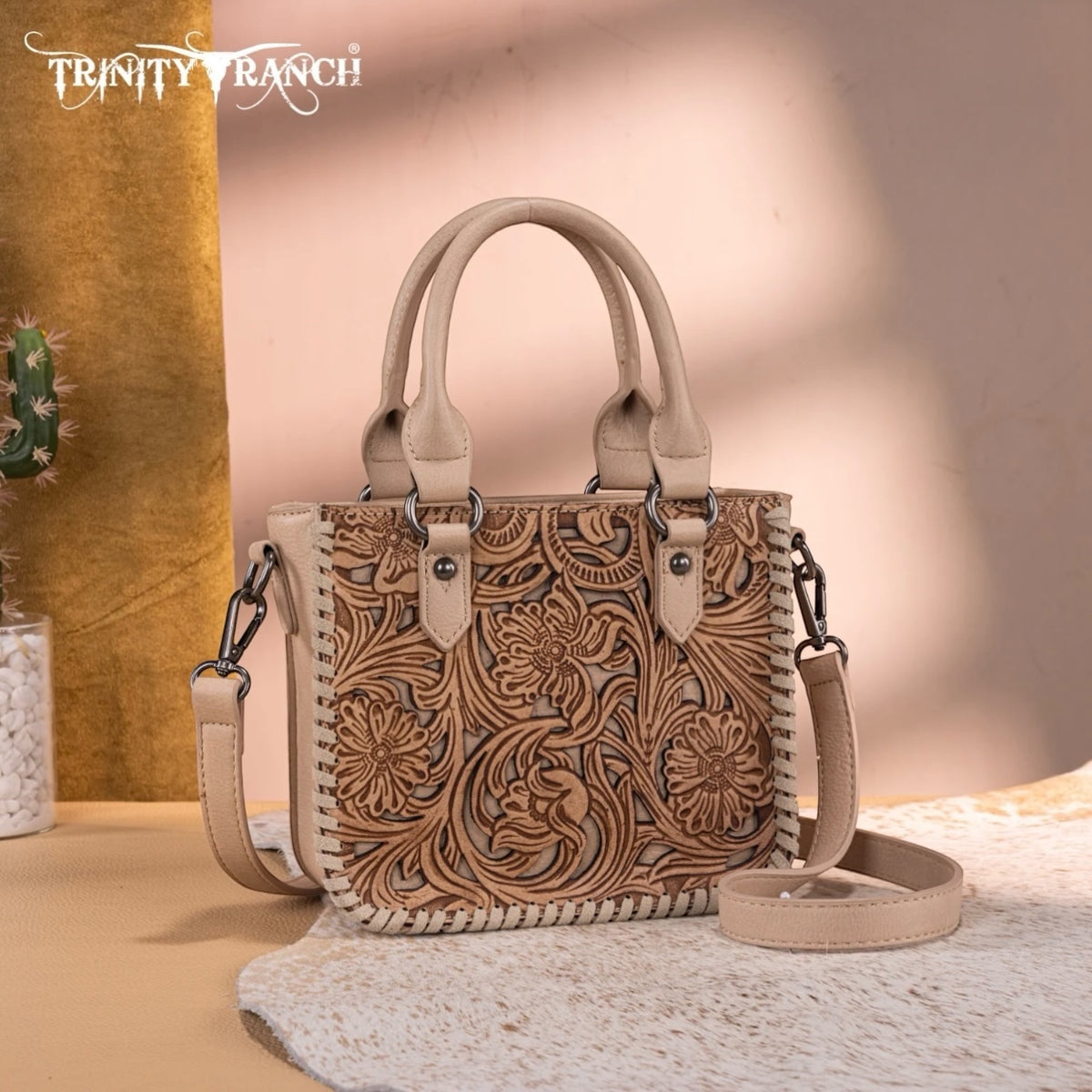 Trinity Ranch Floral Tooled Collection Mini Tote/Crossbody