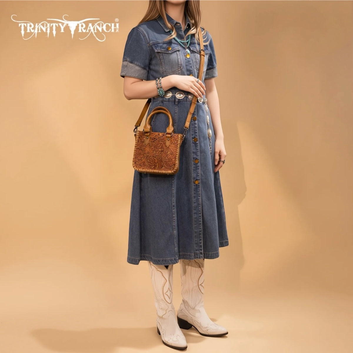 Trinity Ranch Floral Tooled Collection Mini Tote/Crossbody