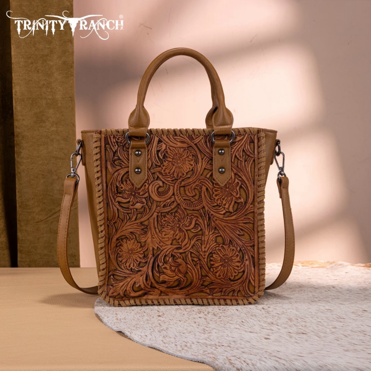 Trinity Ranch Floral Tooled Collection Tote/Crossbody