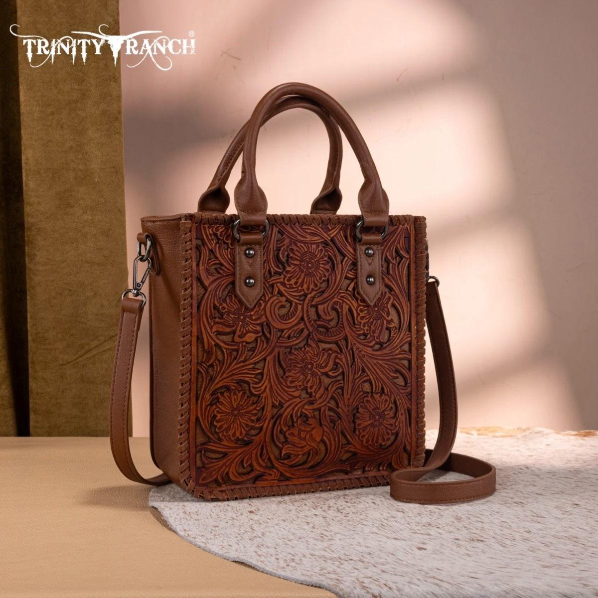 Trinity Ranch Floral Tooled Collection Tote/Crossbody