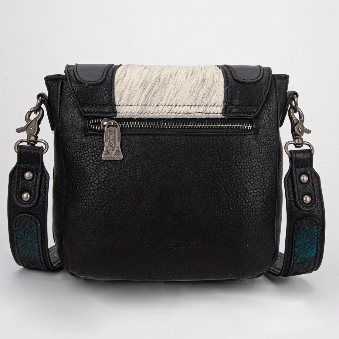 Trinity Ranch Genuine Hair-On Cowhide Tooled Fringe Crossbody Bag