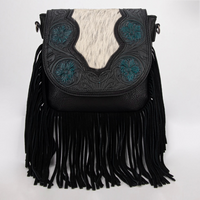 Trinity Ranch Genuine Hair-On Cowhide Tooled Fringe Crossbody Bag