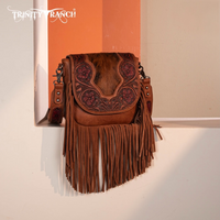 Trinity Ranch Genuine Hair-On Cowhide Tooled Fringe Crossbody Bag