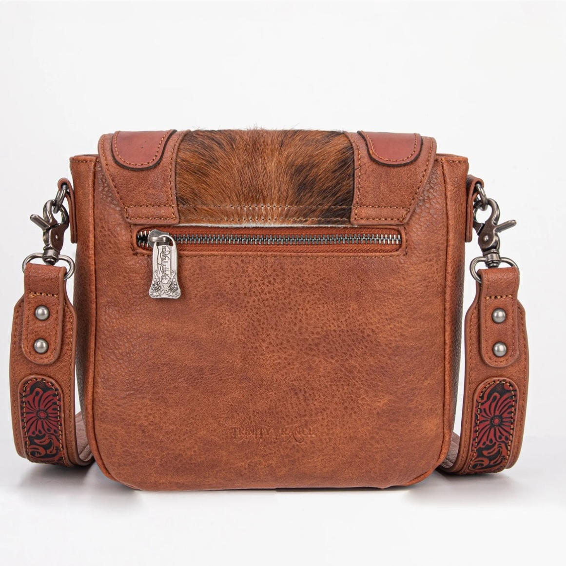 Trinity Ranch Genuine Hair-On Cowhide Tooled Fringe Crossbody Bag