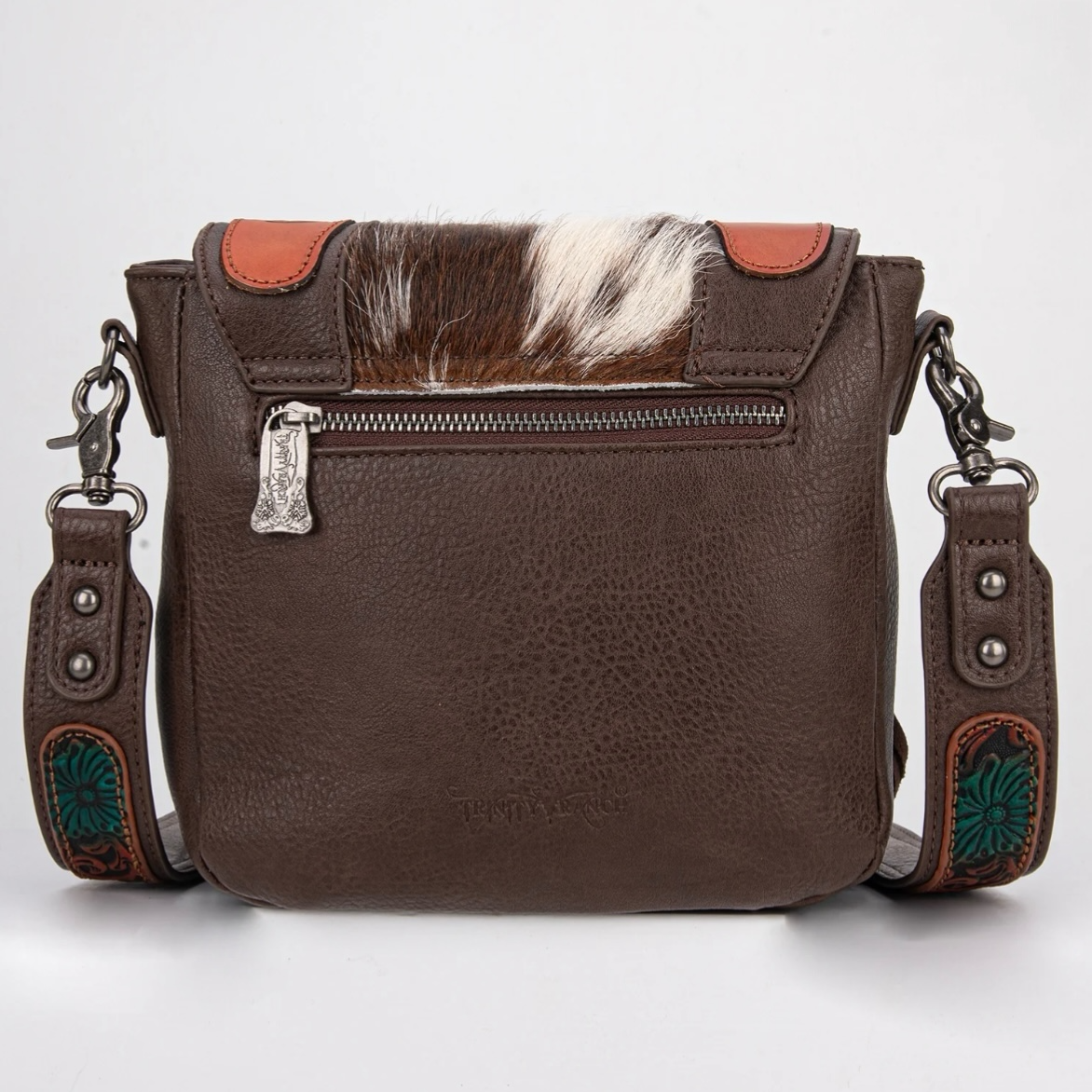 Trinity Ranch Genuine Hair-On Cowhide Tooled Fringe Crossbody Bag