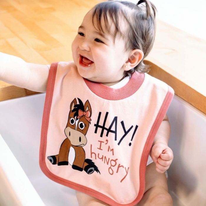 Hay I'm Hungry Pink Infant Horse Bib