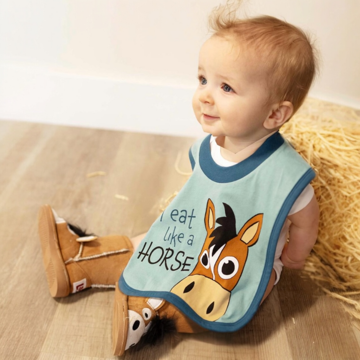Eat Like a Horse Blue Infant Bib