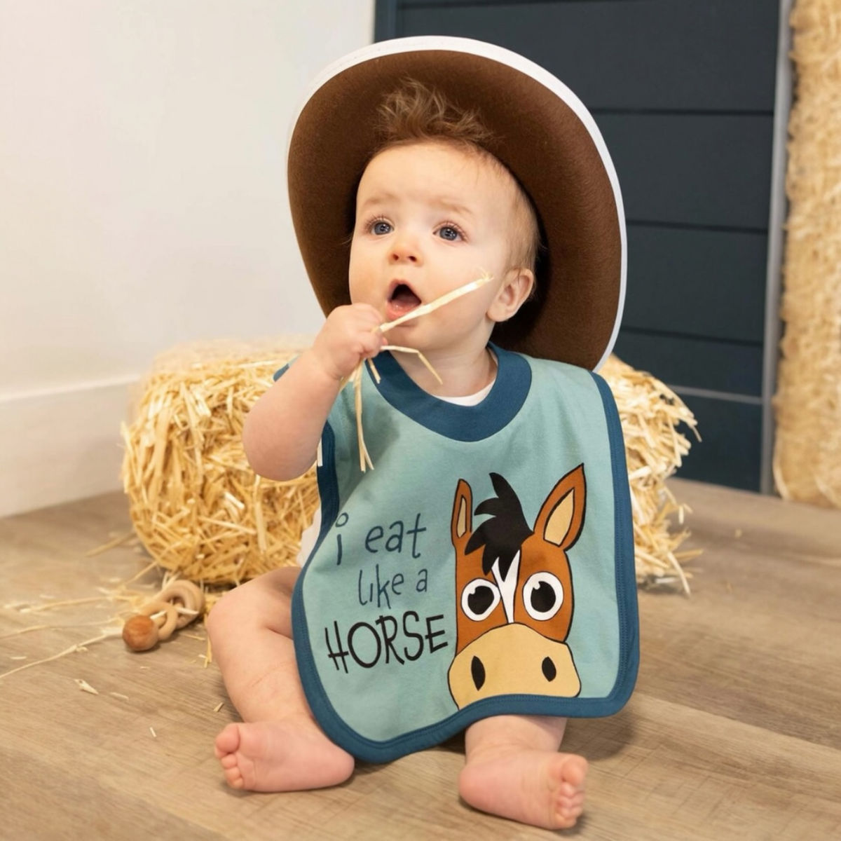 Eat Like a Horse Blue Infant Bib