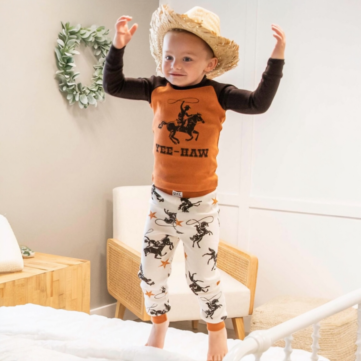 Lazy One Yee-Haw Kid's Long Sleeve Cowboy PJ Set