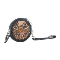 Myra Western Crest Handtooled Leather Coin Purse In Desert Tan