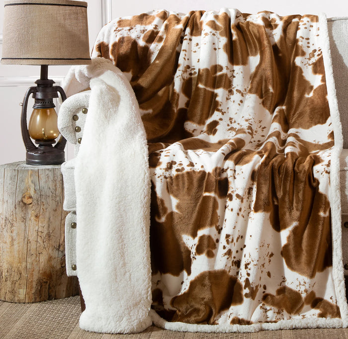 Cowhide Sherpa Throw Blankets