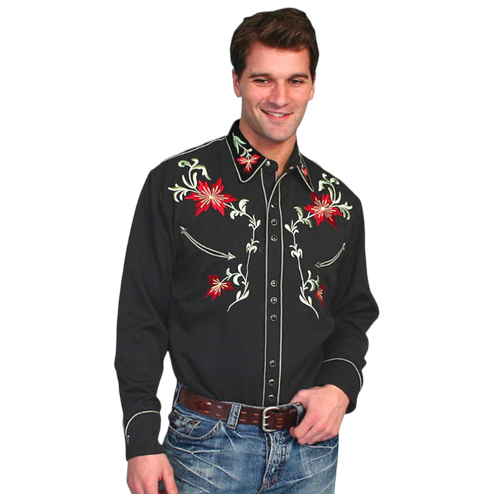 Scully Red Floral Men's Snap Front Long Sleeve Shirt