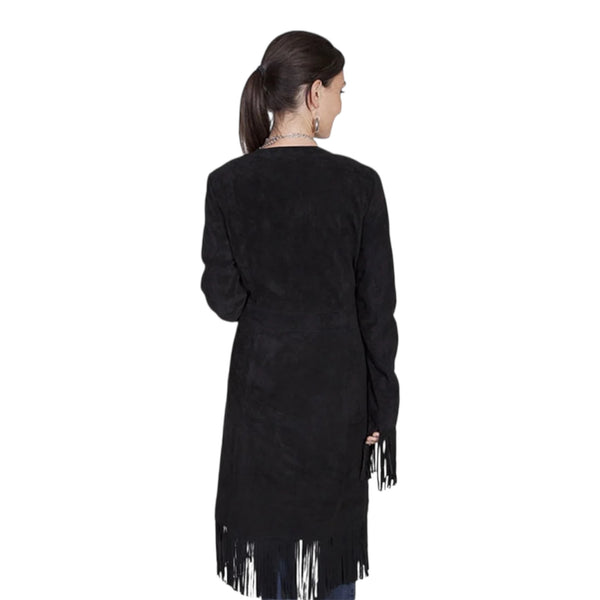 Scully Long Black Suede Boar Coat With Fringe